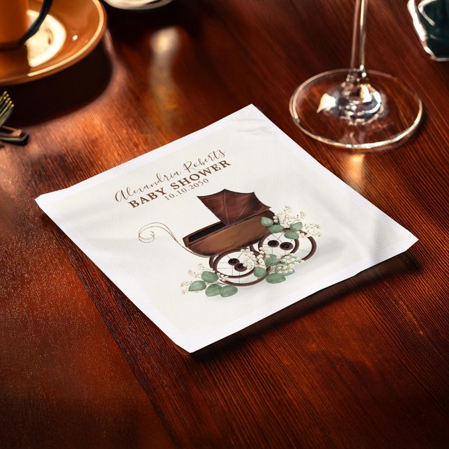 Baby Shower Eucalyptus Vintage Carriage Cute Napkins (Baby shower vintage carriage custom napkin,)