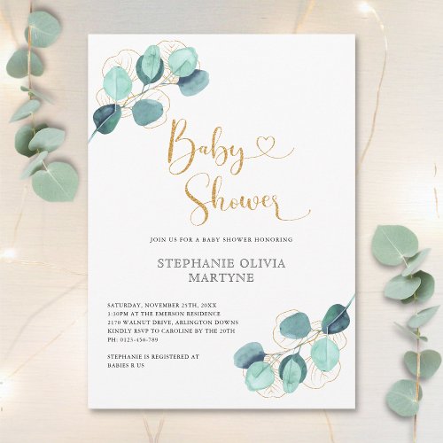  Baby Shower Eucalyptus Watercolor Botanical Invitation
