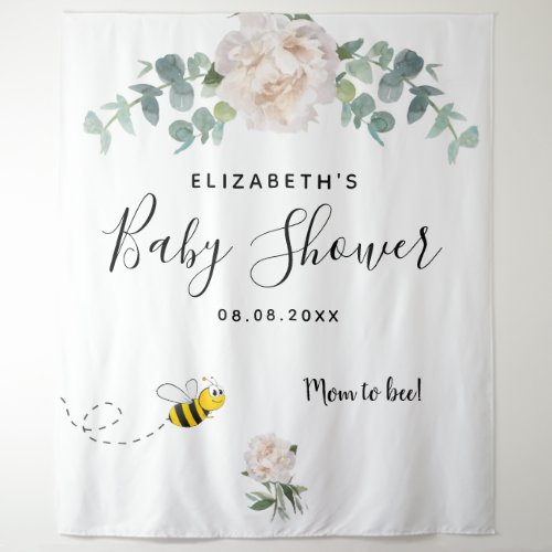 Baby Shower eucalyptus white floral mom to bee Tapestry