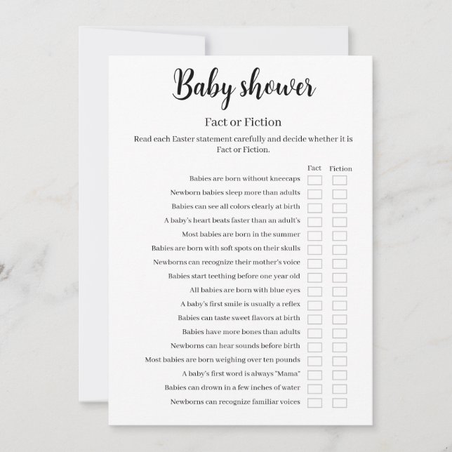 Baby Shower Fact or Fiction Game, Baby Trivia Invitation (Front)