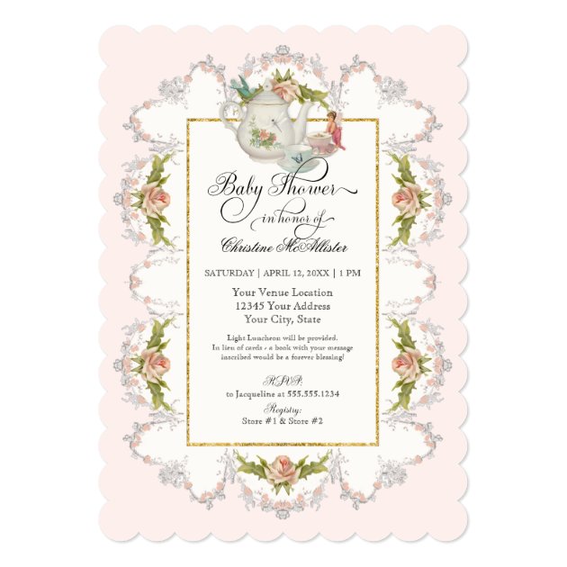 Baby Shower Fairy Tea Party Teapot N Cups Invitation