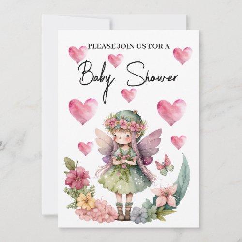 Baby shower fairy with floral wreath Invitation