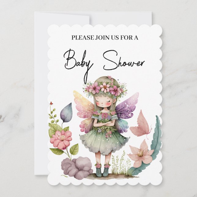 Baby shower fairy with floral wreath Invitation (Front)