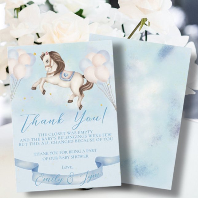 Baby Shower Fairytale Pony Stars Blue Balloons Enclosure Card (Creator Uploaded)