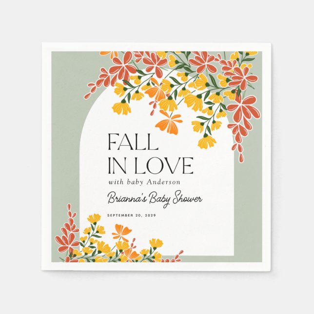 Baby Shower Fall In Love Autumn Floral Baby Napkins (Front)