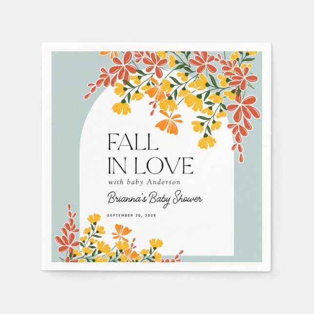 Baby Shower Fall In Love Autumn Floral Napkins (Front)