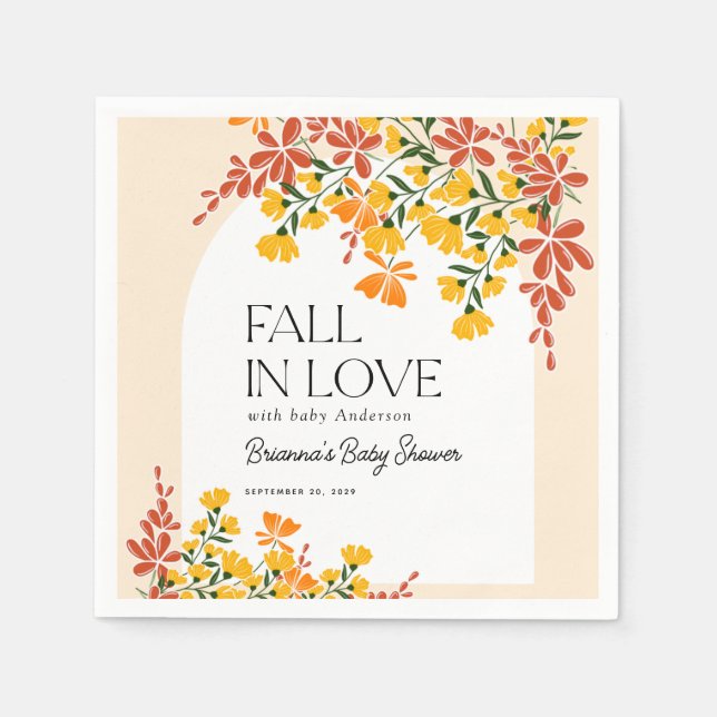 Baby Shower Fall In Love Autumn Floral Napkins (Front)