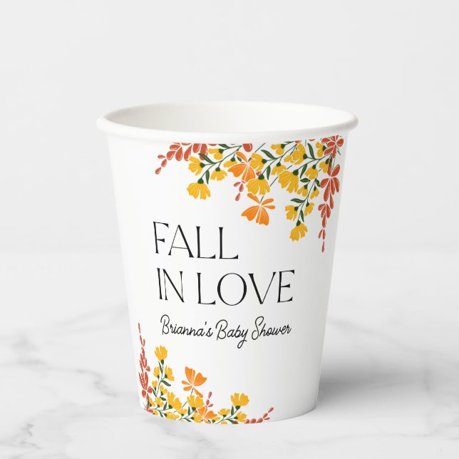 Baby Shower Fall In Love Autumn Floral Paper Cups (Front)