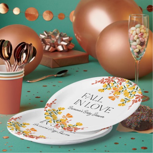 Baby Shower Fall In Love Autumn Floral Paper Plates