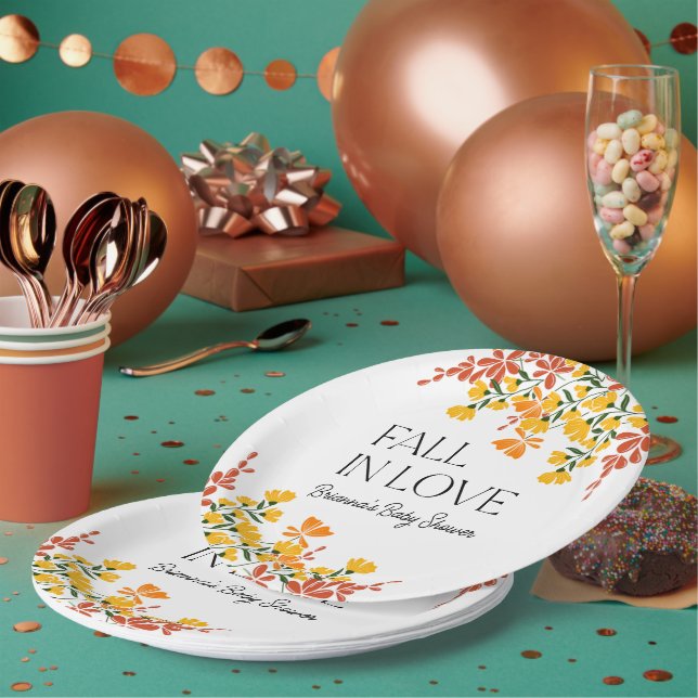Baby Shower Fall In Love Autumn Floral Paper Plates (Multi)