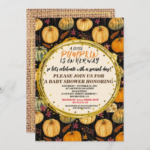 Baby Shower Fall Pumpkin Rustic Burlap Wood unisex Invitation