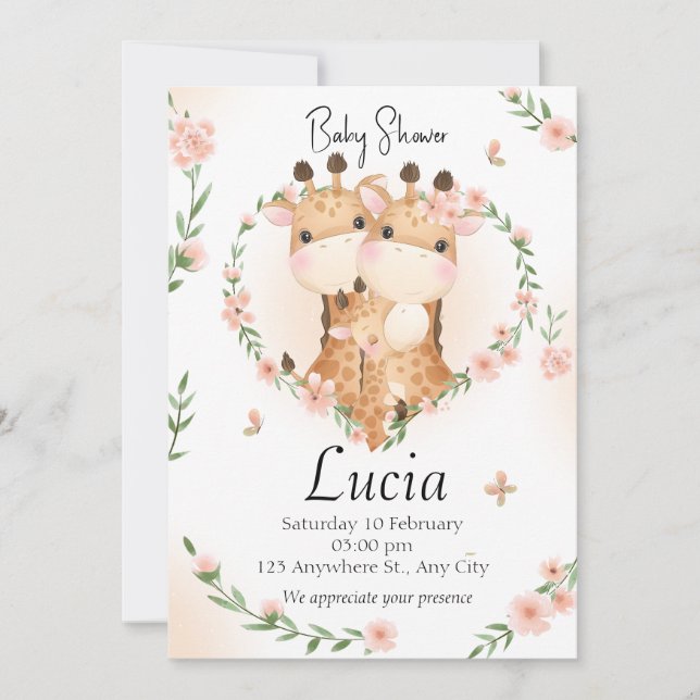Baby shower Familia Jirafas Invitation (Front)
