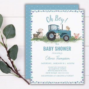 Baby Shower Farm Animals Tractor Boy  Invitation