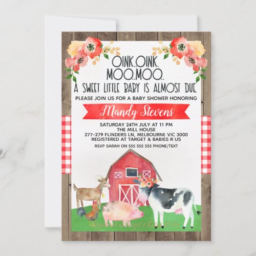 Baby shower farm invitation