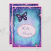 Baby Shower Faux Glitter, Butterfly, Roses, Lace Invitation (Front/Back)