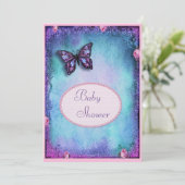 Baby Shower Faux Glitter, Butterfly, Roses, Lace Invitation (Standing Front)