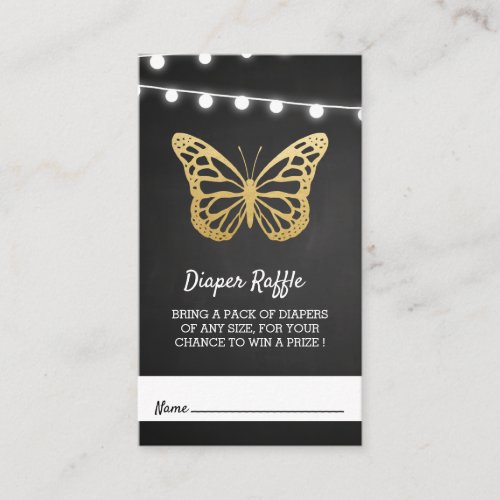 Baby Shower Faux Gold Foil Butterfly Diaper Raffle Enclosure Card