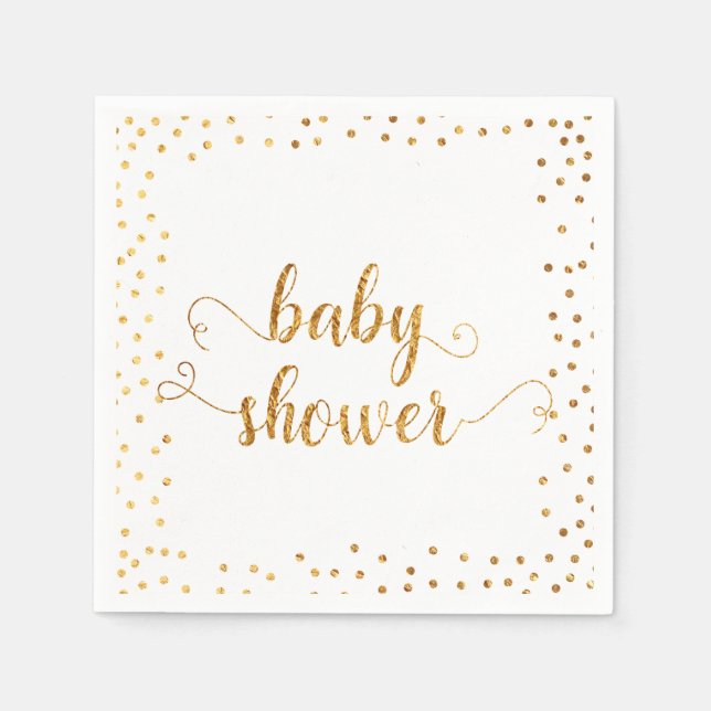 Baby Shower Faux Gold Foil Confetti Border Napkins (Front)
