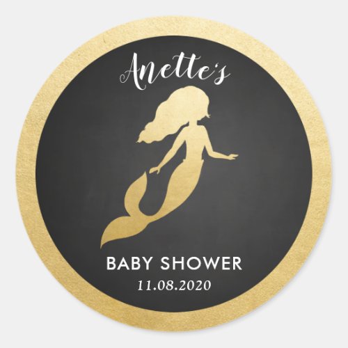 Baby Shower  Faux Gold Foil Mermaid  Chalkboard Classic Round Sticker