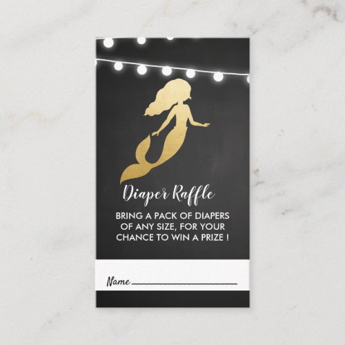 Baby Shower  Faux Gold Foil Mermaid Diaper Raffle Enclosure Card