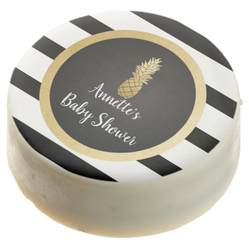 Baby Shower  Faux Gold Foil Pineapple  Stripes Chocolate Covered Oreo