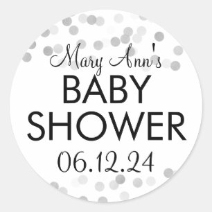 Baby Shower Faux Silver Foil Glitter Lights Classic Round Sticker