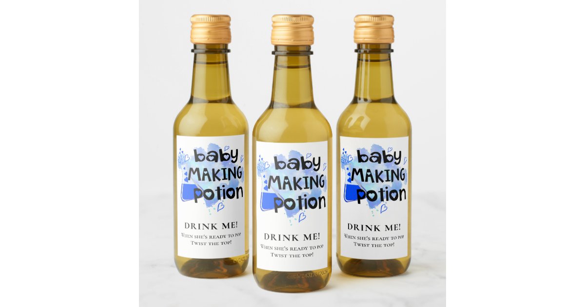 Baby Shower Favor Baby Making Potion Blue Hearts Wine Label | Zazzle