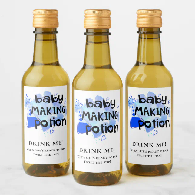 Baby Shower Favor Baby Making Potion Blue Hearts Wine Label | Zazzle