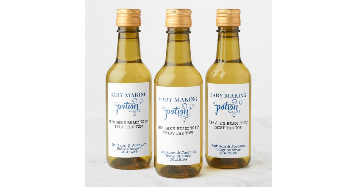 Baby Shower Favor Baby Making Potion Blue Mini Wine Label | Zazzle