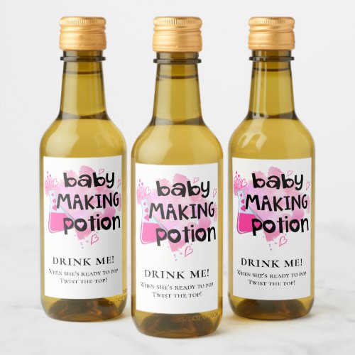 Baby Shower Favor Baby Making Potion Pink Hearts Wine Label