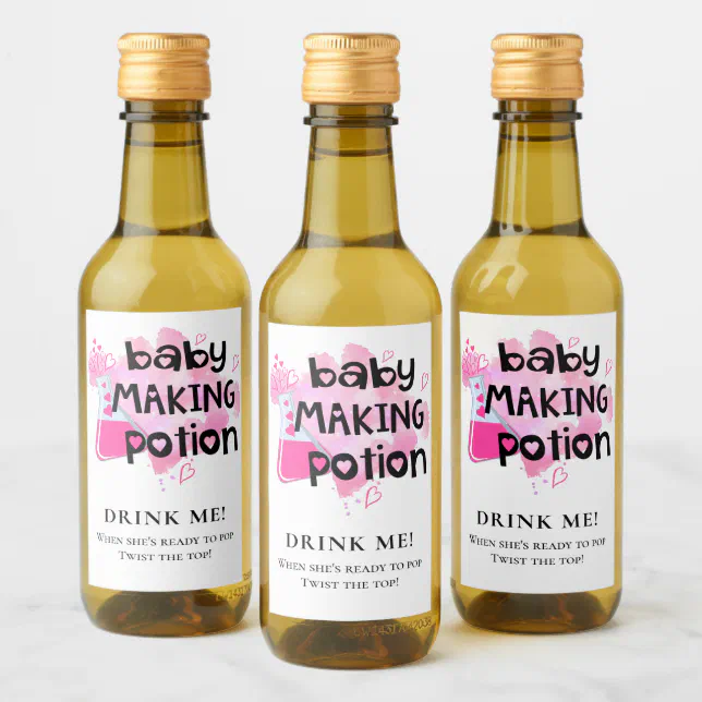 Baby Shower Favor Baby Making Potion Pink Hearts Wine Label | Zazzle