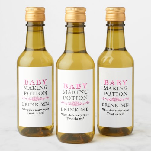 Baby Shower Favor Baby Making Potion Pink Mini Wine Label