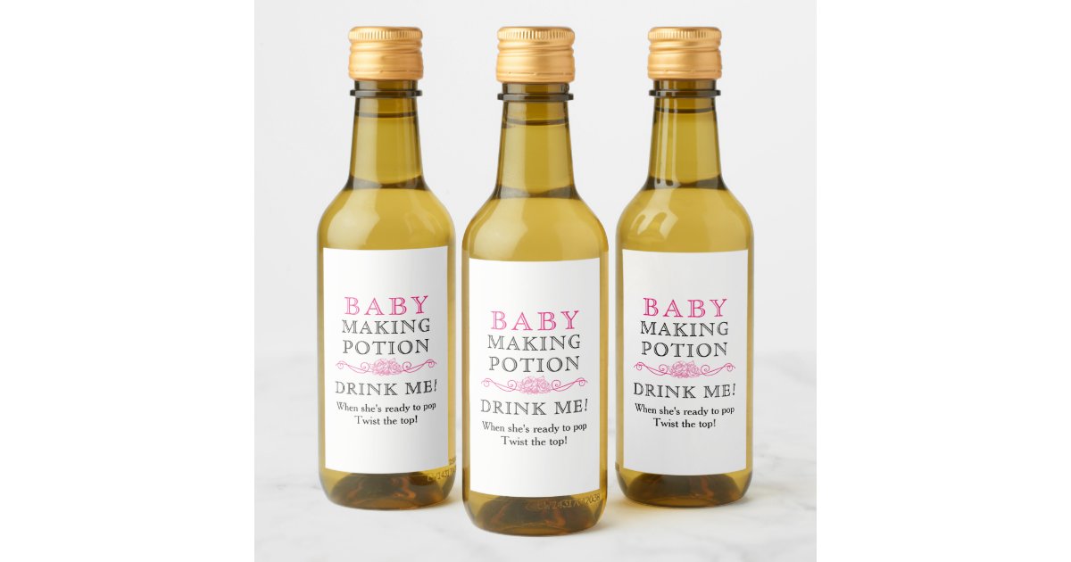 Baby Shower Favor Baby Making Potion Pink Mini Wine Label | Zazzle