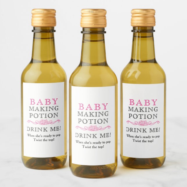 Baby Shower Favor Baby Making Potion Pink Mini Wine Label (Bottles)