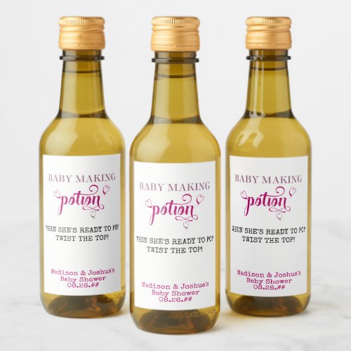 Baby Shower Favor Baby Making Potion Pink Mini Wine Label