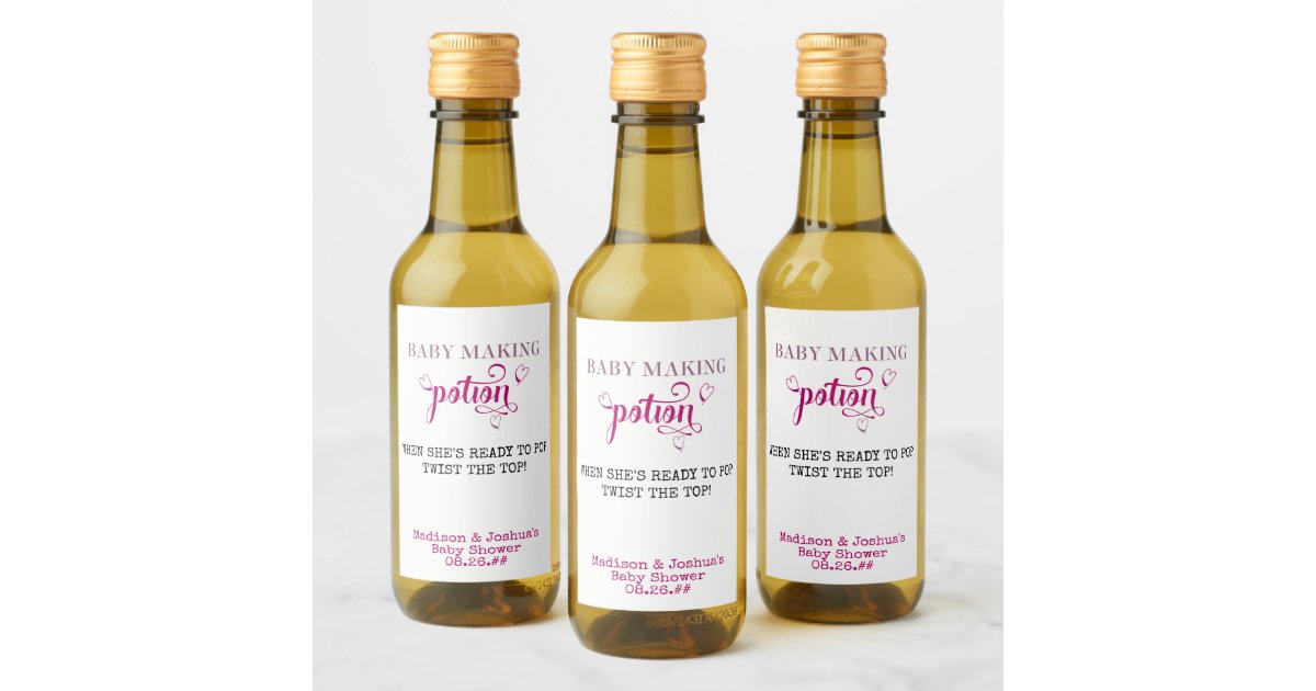 Baby Shower Favor Baby Making Potion Pink Mini Wine Label | Zazzle