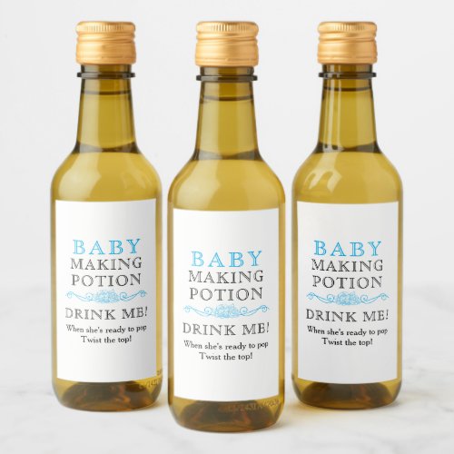 Baby Shower Favor Baby Making Potion Sky Blue Mini Wine Label