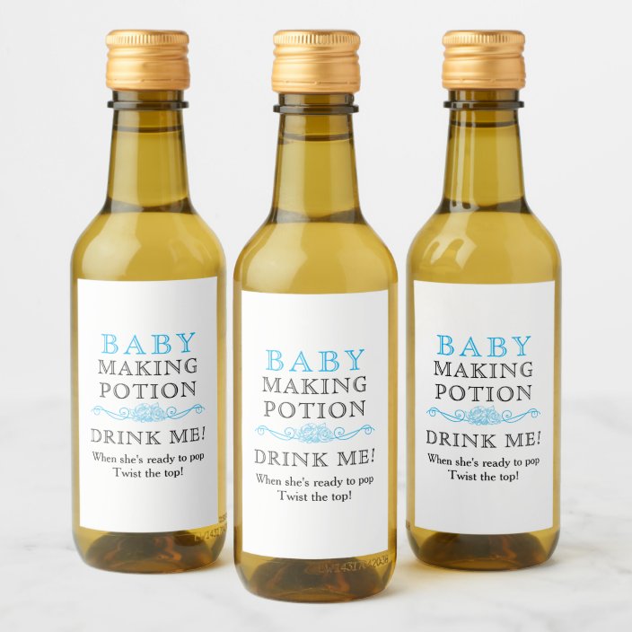 Baby Shower Favor Baby Making Potion Sky Blue Mini Wine Label