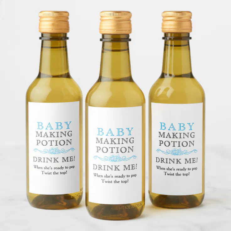 Baby Shower Favor Baby Making Potion Sky Blue Mini Wine Label
