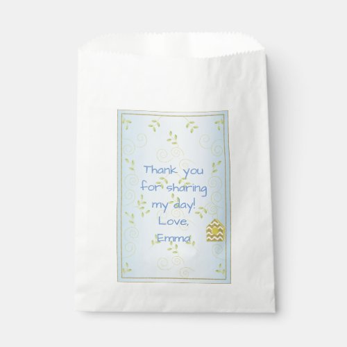 Baby Shower Favor Bag Blue Golden Birds Favor Bag