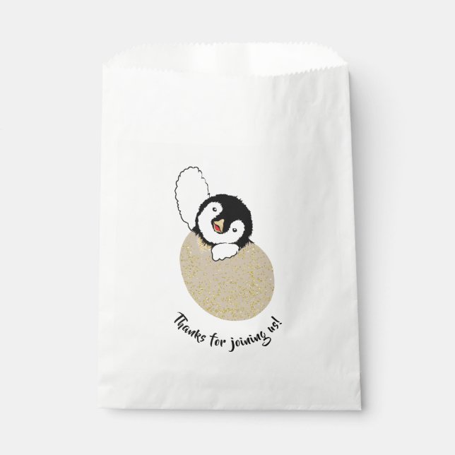 Baby Shower Favor Bag, Gold, Baby Penguin Bag (Front)