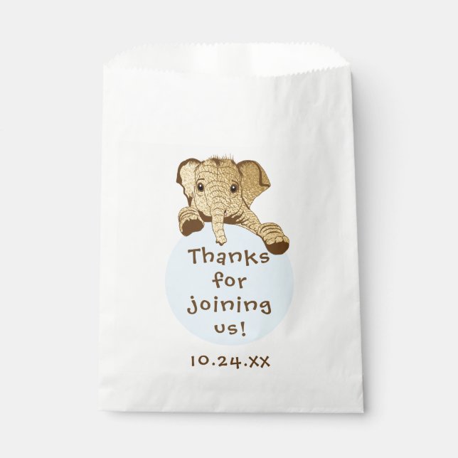 Baby Shower Favor Bag, Gold Blue Elephant Bag (Front)
