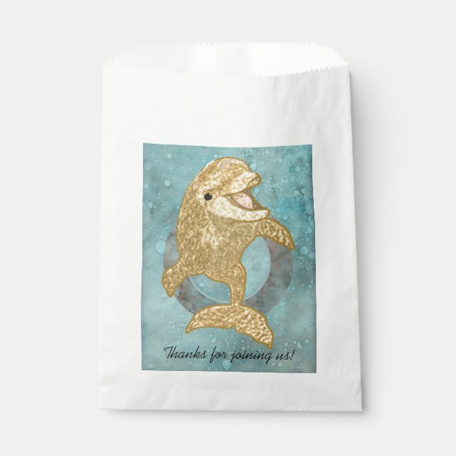 Baby Shower Favor Bag, Gold Dolphin Baby & Mommy Bag (Front)