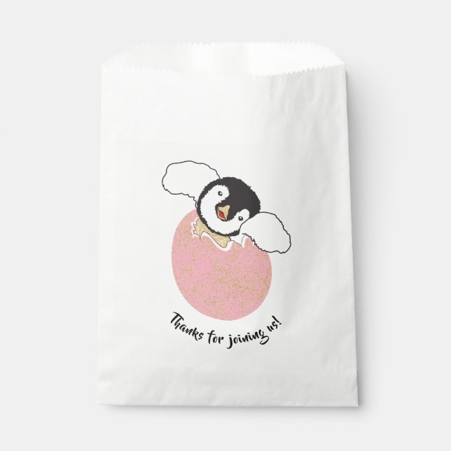 Baby Shower Favor Bag, Pink, Baby Penguin Bag (Front)