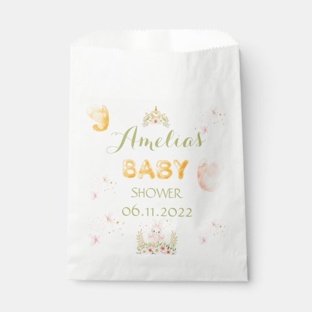 Baby shower favor bags pink cute bunny party (Front)