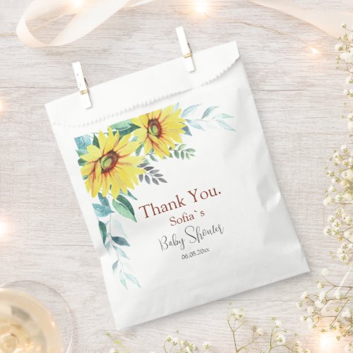 Baby Shower Favor Bags with watercolor sunflowers