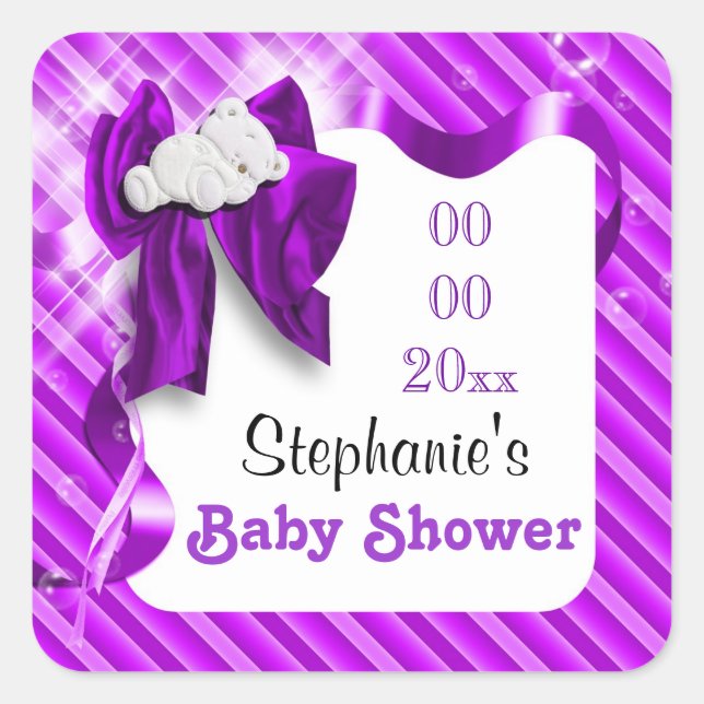 Baby shower favor bear announcement square sticker (Front)