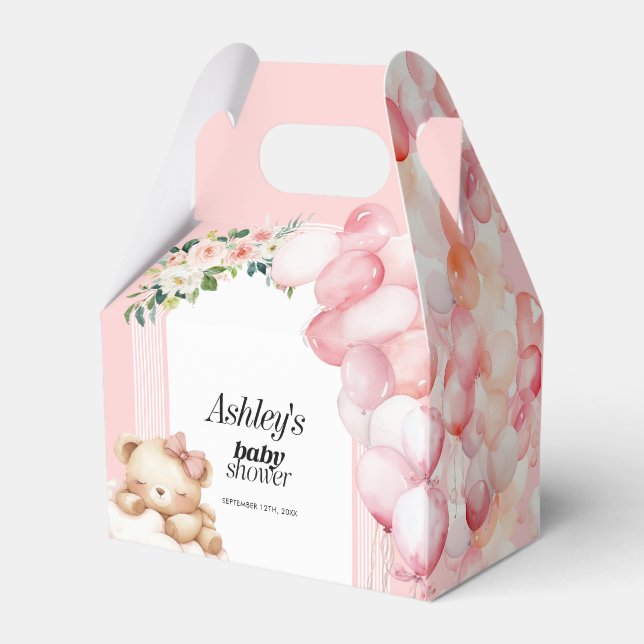Baby Shower Favor Box, Pink Bear and Balloons Boxes (Back Side)