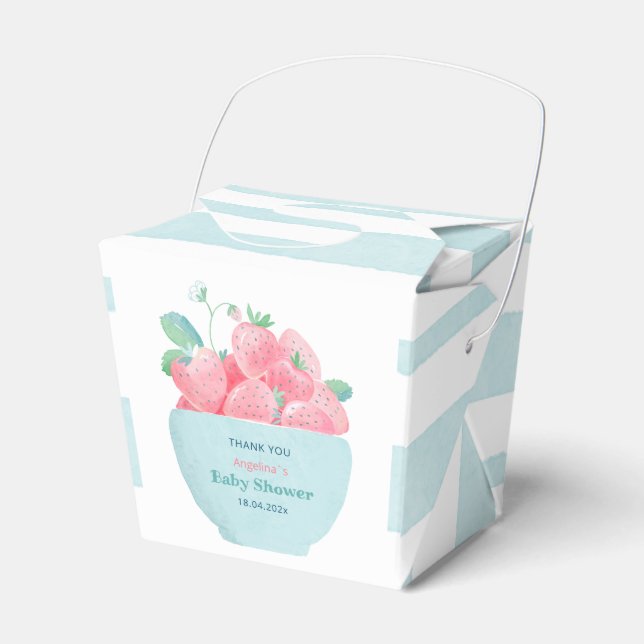 Baby shower Favor Box with cute strawberries. (Front Side)