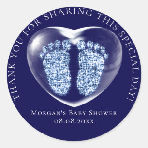 Baby Shower Favor Bubble Heart  Feet Blue Navy Classic Round Sticker